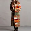 Mélange de laine de veste pour femme, mode style ethnique Boho imprimé manteau long à capuche vêtements d'extérieur amples couleurs assorties grande taille S5XL 230923