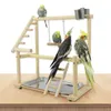 Autres fournitures d'oiseaux Parrot Playstand Plays Stand Cockatiel Playground Perch en bois Échelle de gymnastique avec plaque d'alimentation en métal Jouet 230923
