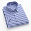 Men's Casual Shirts Summer Short Sleeve Mens Striped Cotton Oxford Fashion Easy Care Button Collar