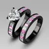 choucong Engagement Pink sapphrie Diamond 10KT Black Gold Filled 2-in-1 Women Wedding band Ring Set Sz 5-11 Gift2207