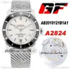 GF 42mm AB2010121 ETA A2824 Automatisk män Titta på svart keramisk bezel vit urtavla rostfritt stål mesh armband utgåva PTBL PU292X