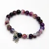 Nouveauté bijoux entiers 8mm perles naturelles violet Agate pierre perles Hamsa main Yoga bracelets cadeau pour hommes et femmes 2644