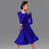 Stage Wear Blue Wave Neck Latin Competition Dress ChaCha Modern Costume Rumba Samba Dancer Performance Suit Bodysuit Skirt YS5122