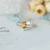 Cluster Rings S925 Sterling Silver 18K Gold Drop Shape Yellow Diamond Ring 2 Piece Cubic Zirconia Vintage Delicate