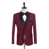 Men's Suits Burgundy Blazer Trousers Shawl Collar Men Set Slim Fit Costume Wedding Groom Tuxedo Prom Party Wear 3Pcs Jacket Pants Vest