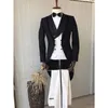 Herenpakken Zwart Wit Mannen Pak 3 Stuks Sluiting Kraag Slim Fit Kostuum Trouwjurk Bruidegom Tuxedos Prom Jasje broek Vest