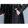 Женская кожаная куртка из искусственной кожи на осень-зиму из натуральной кожи, женская свободная длинная дубленка, женская одежда, пояс, тонкие корейские модные топы 230923