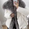 Winter Women Warm White Duck Down Jacket Loose Hood Puffer Coat Natural Real Fox Fur Collar Thick Luxury Outerwear