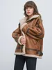 Sherpa Lined Suede Shearling Flight faux cuir fourrure cuir faux cuir cool col montant veste taille femmes manteau en cuir épais femmes vêtements d'hiver en cuir