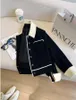 24SS new Women's Jacket Black and White Early Autumn polos lapeal suit woolen short length jacket Luxury Metal Breasted long sleeves fashion outwear coats