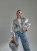 Women's Leather Faux Fur RR2767 Silver Oversized Fake Jacket Loose Autumn Winter Coat PU Streetwear Motorcycle 230923