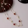 Chaînes Dainty Longue Perle Pull Chaîne Unique Collier Élégant Rouge Ras Du Cou Pour Femmes Fille Fête De Mariage Ornement