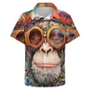 Men's Casual Shirts Monkey Blouses Male Colored Cartoon Pencil Art Summer Short Sleeve Design Streetwear Beach Shirt Birthday Present