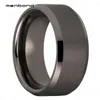 Wedding Rings 12mm Gunmetal Band Tungsten Carbide Men Women Beveled Edges Matted Finish Comfort Fit