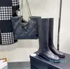 Luxus-Designer-Damen-Lange Stiefel, modisch, echtes Leder, Ritterstiefel, niedrige Absätze, kniehohe Stiefel, Schuhe, runde Zehen, wasserdicht, für Partykleid, draußen, weibliche Stiefeletten 2023