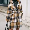 Women's Wool Blends Winter Womens Blends Casual Long Sleeve Cardigan With Belt Fashion Plaid Open Front Woolen Hooded Coat Pockets Streetwear Y2k 230923