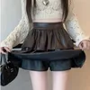 Skirts Y2k Pleated Pu Leather Mini Skirt Women Korean Fashion High Waist Ball Gown Female Kawaii All Match Black Faldas Harajuku 230923