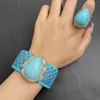 Ensemble collier et boucles d'oreilles, bague et Bracelet transfrontaliers en Europe et en amérique, bijoux en cuir bleu lac, 2023