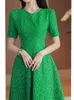 Basic Casual Dresses 2024 A Line New Fashion Flower Jacquard Vintage Elegant Midi Party Dresses Women's Short Sleeve Diamond O-Neck Summer Dress Vestidos