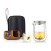 Verres à vin SAMADOYO Service à thé en verre de voyage portable avec un pot, deux tasses et une tasse d'invité rapide pour infuser à volonté