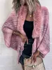 Women's Cape Rainbow Stripe Knitted Poncho Women Fashion Tassel Fur Collar Shawl Cardigans Female Fall Winter Casual Sweaters Cape Coat 230923