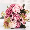 Decorative Flowers 1pcs 10 Flower Head Peony Fake Luxury Bouquet Wedding Decoration Indoor Home Table Sky Blue Simulation