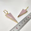 Boucles d'oreilles pendantes FUWO 1 pièces sculpté en forme de Triangle Rose Quartzs couleur or plaqué à la main naturel Rose cristal boucle d'oreille ER426