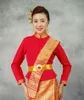 Etnisk klädprinsessan Dai Thailand Restaurang Bar Workwear Långärmare Jackda kjol Servitör mångfärgad med sjalbältestil