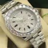 Luxury Silver Automatic Mens Big Diamond Watch Bezel Dial Day Date Man Watches 43mm rostfritt stål Glisten Diamond Face Dial3123