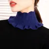 Halsdukar Solid Color Winter Neck Wrap Elastic Knit Keep Warm Scarf Lotus Leaf Jacquard Fake Collar Pullover Girl
