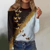 Kadın Tişörtleri Moda Kelebek Baskı Gömlek Sıradan Uzun Kollu O yaka Pullover Sonbahar Bayanlar Üstü Kadın Stree Giyim Bluz