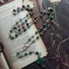 펜던트 목걸이 DIYALO DARK GREEN STONE BEADS 체인 크로스 거룩한 가족 메달 묵주기 목걸이기도 chaplet 확인 침례 보석