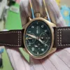 41mm real bronze case automatic 7750 chronograph pilot men watch sapphire crystal waterproof wristwatch genuine Leather Strap date245u