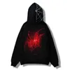 Y2k Spider Diamond Men Zipper Hoodie Gothic Letter Graphic Rhinestone Punk Clothes Teen Oversized Sweatshirts Zip Up Streetwear 230915