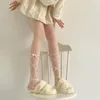 Meias femininas lolita doce meninas meia-calça pérola veludo bowknot kawaii bonito estilo japonês coxa meias altas