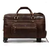 Suitcases 22Inch Genuine Leather Luggage Pull Rod Bag Men's Retro Cowhide Handbag Business Travel High-end Suitcase