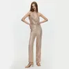 Runway Dresses 2023 Luxury Sequin Sexy Celebrity Jumpsuit Formal Party Ladies Rompers Sleeveless Halter Backless Fitted Cocktail One Pieces