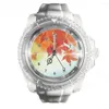 Relógios de pulso elegante transparente silicone branco relógio planta folha maple relógios homens e mulheres quartzo esportes pulso