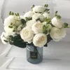 Fiori secchi 30 cm Bouquet artificiale di peonia di seta rosa rosa 5 teste grandi e 4 boccioli finti per la decorazione domestica di nozze al coperto 230923