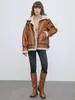 Sherpa Lined Suede Shearling Flight faux cuir fourrure cuir faux cuir cool col montant veste taille femmes manteau en cuir épais femmes vêtements d'hiver en cuir