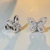 High Quality White Gold Plated 925 Sterling Silver Bling CZ Butterfly Studs Earrings Necklace for Girls Women Lovely Jewelry Gift