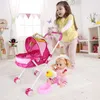 Dolls Pretend Play Toys Baby Stroller Doll Playsets Simulation Light Carriage Foldable Kids Year Birthday Gifts 230925