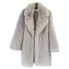 Manteau en fausse fourrure Toka pour femme, mi-long, col de costume, ample, hiver, pardessus en peluche, Sobretudo Feminino Elegante