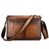 Kolejki mody Cowhide oryginalne skórzane męskie torby na ramię w stylu vintage męski mężczyzna duża pojemność Messenger Crossbody Brown M543