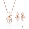 Earrings Necklace Pearl Set For Party Rose Gold Alloy Jewelry Fashion Trend Women Girls Lady Round Pendant Drop Delivery Sets Dhsrx