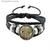 Braccialetti con ciondoli Amuleto Simbolo Bracciale Arcangelo San Michele Proteggimi Santo Scudo Vetro Tempo Gemma Orhodox russo Braccialetti in tessuto nero per uomo Q230925