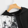 Kvinnors hoodies Kvinnor Kvinnor Tie-Dye Print Sweatshirt Crop Top Pullover Blue Lång ärm Autumn Drawstring Exposed Navel Clothes Y2K