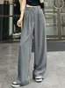 Pantaloni da donna Grigio Y2k Vintage Gamba Larga Donna Chiffon Elegante Stile Coreano Pantaloni Etero Femminile A Vita Alta Casual Moda 2023