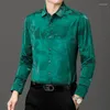 Camisas casuais masculinas 2024 luxo veludo verde escuro para homens borgonha tamanho grande blusa veludo flores senhores roupas claret vermelho tops