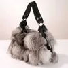 Women Fur Bag Winter Fox Fashion Handbag Ladies Bags Purse Shoulder Real Silver Messenger 220923